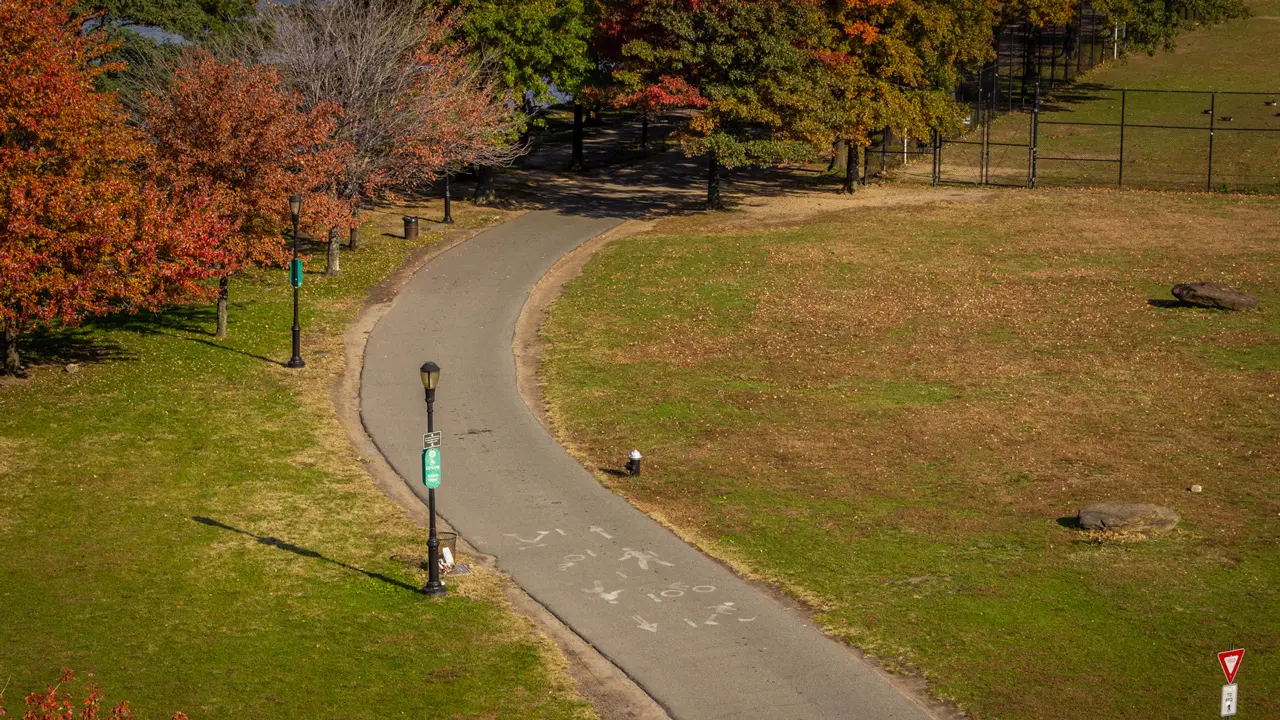 Aerial view of an empty walkway.